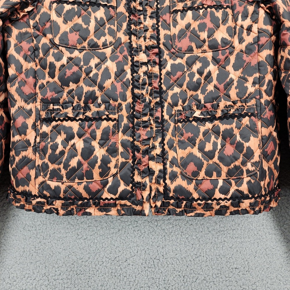 J.Crew Re-Imagined Quilted Leopard Print Ruffle Trim Jacket Size 6 Animal‎ Print - Picture 10 of 13
